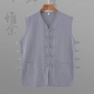 BONSIR  -  Chinese Style Retro Buckle Vest Men's Middle-aged and Elderly Chinese Casual Vest